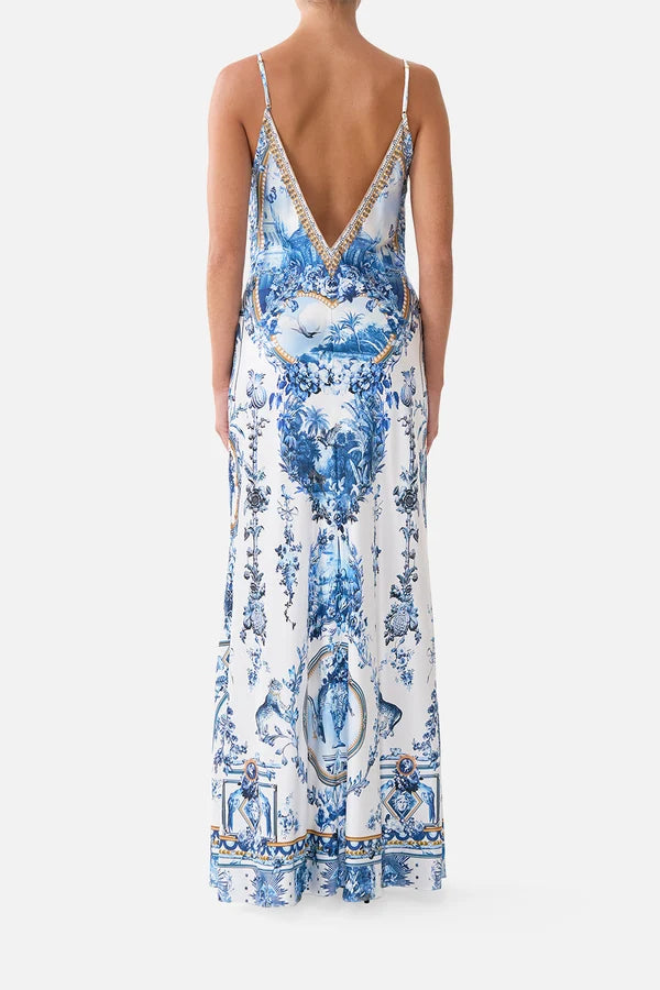 V NECK FULL LENGTH BIAS SLIP DRESS