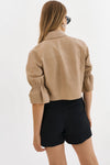 LA MARQUE CAROLINA LEATHER RUFFLE SLEEVE JACKET IN BEIGE