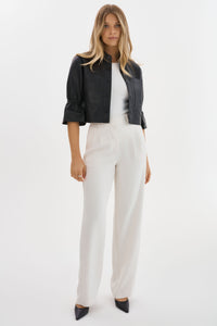 LA MARQUE CAROLINA CROPPED RUFFLE SLEEVE LEATHER JACKET