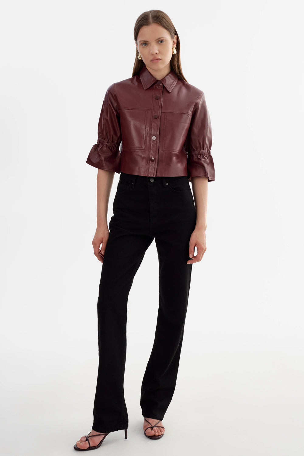 CAROLINA LEATHER RUFFLE SLEEVE JACKET