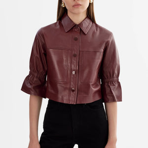 CAROLINA LEATHER RUFFLE SLEEVE JACKET