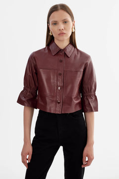 CAROLINA LEATHER RUFFLE SLEEVE JACKET