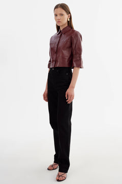 CAROLINA LEATHER RUFFLE SLEEVE JACKET