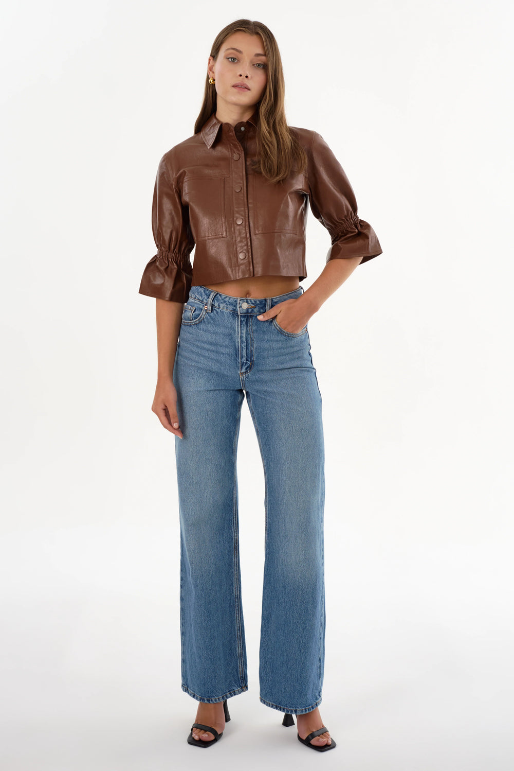 CAROLINA LEATHER RUFFLE SLEEVE JACKET