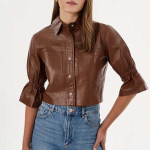 CAROLINA LEATHER RUFFLE SLEEVE JACKET