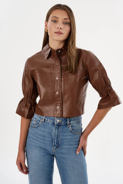 CAROLINA LEATHER RUFFLE SLEEVE JACKET