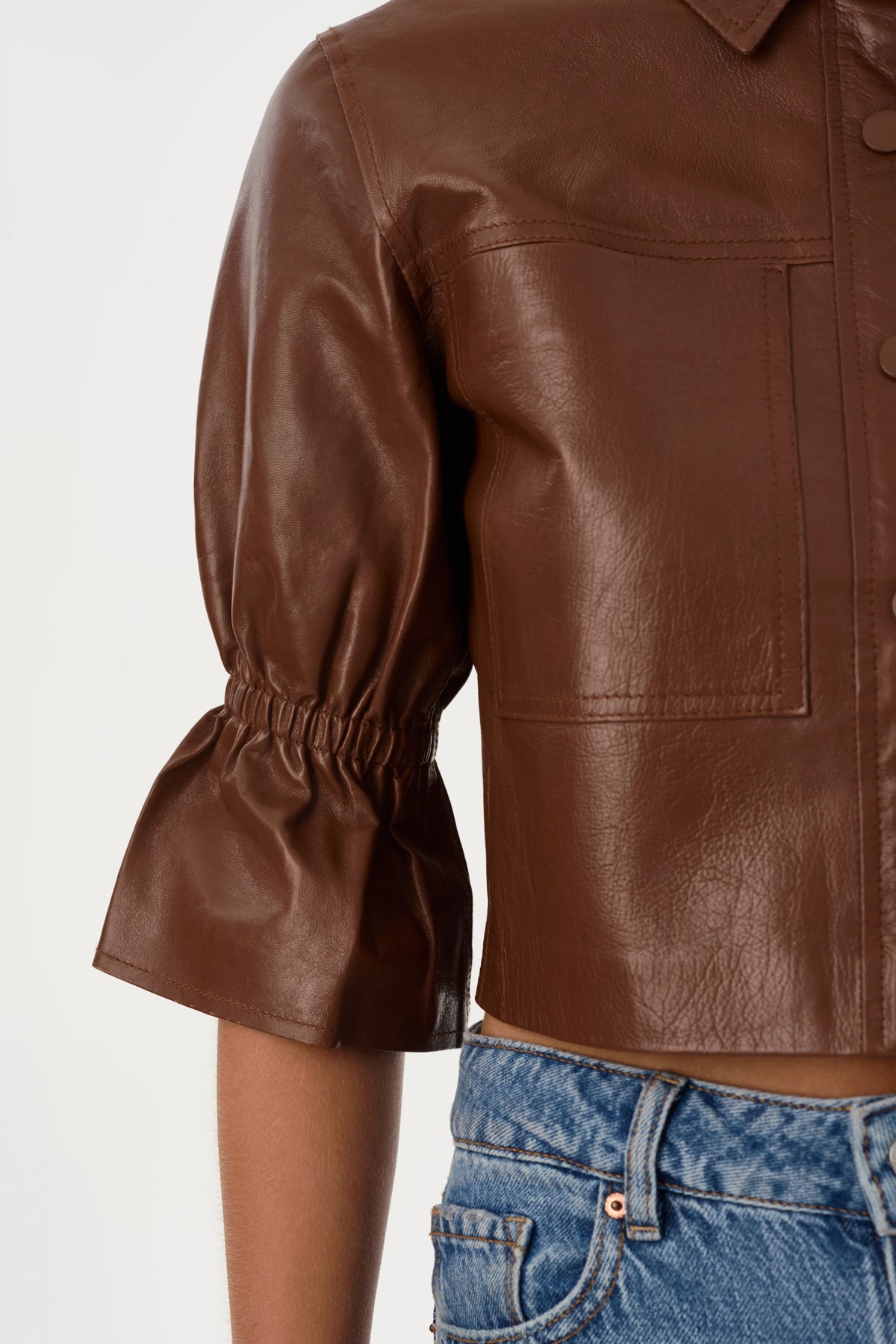 CAROLINA LEATHER RUFFLE SLEEVE JACKET