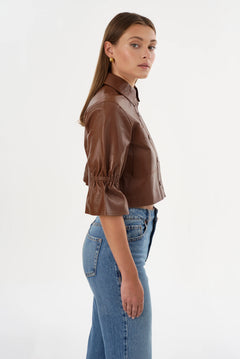 CAROLINA LEATHER RUFFLE SLEEVE JACKET