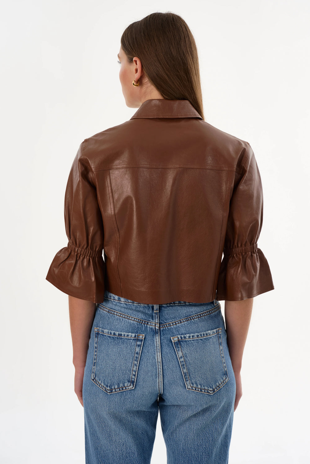 CAROLINA LEATHER RUFFLE SLEEVE JACKET