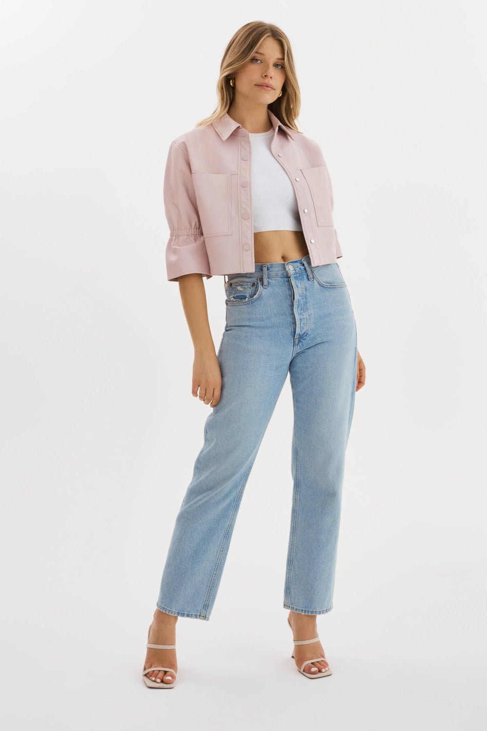 CAROLINA LEATHER RUFFLE SLEEVE JACKET