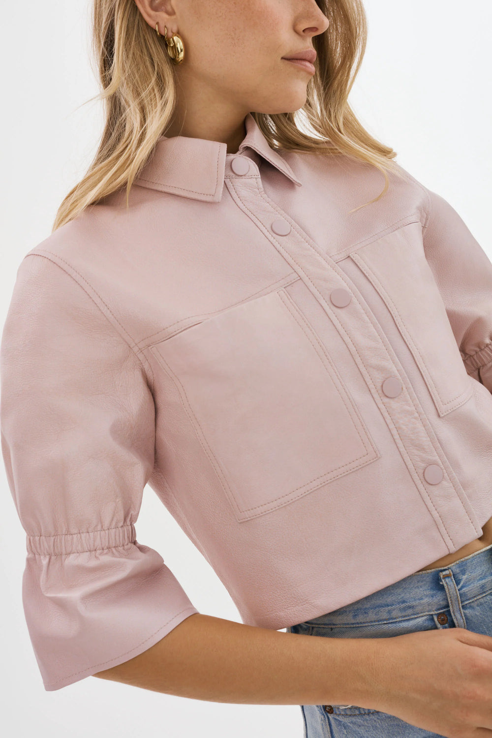 CAROLINA LEATHER RUFFLE SLEEVE JACKET