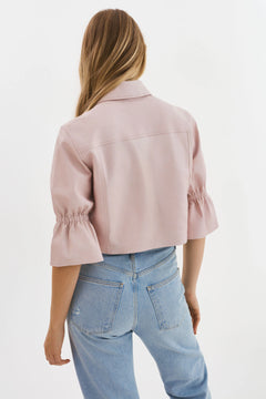 CAROLINA LEATHER RUFFLE SLEEVE JACKET