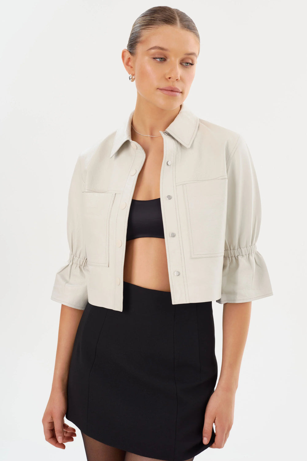 CAROLINA LEATHER RUFFLE SLEEVE JACKET