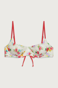 FRANKIE'S BIKINIS COLA SATIN BIKINI TOP IN SWEET HIBISCUS