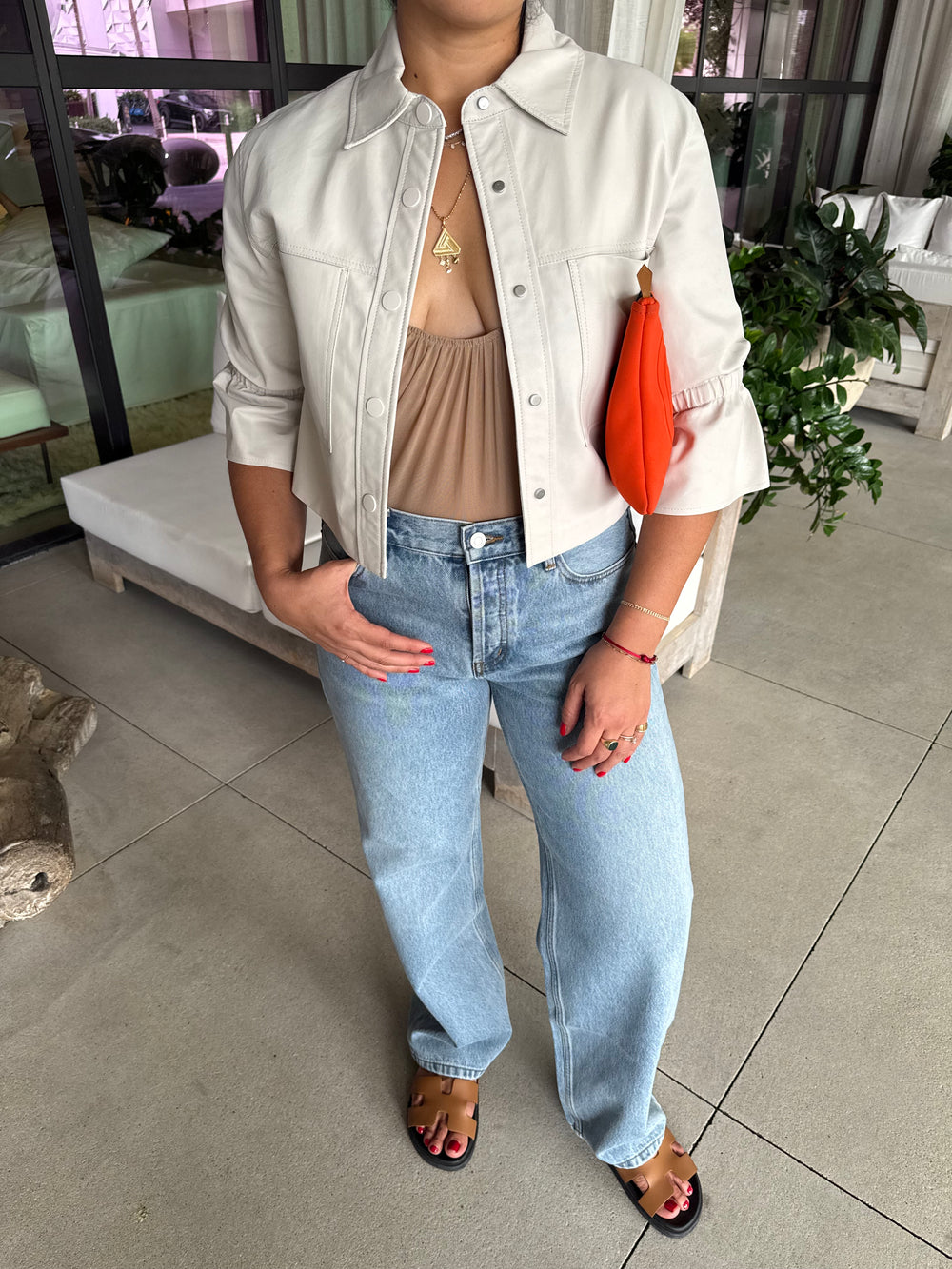 CAROLINA LEATHER RUFFLE SLEEVE JACKET