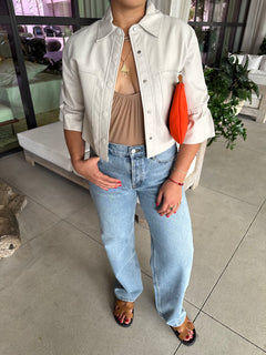 CAROLINA LEATHER RUFFLE SLEEVE JACKET