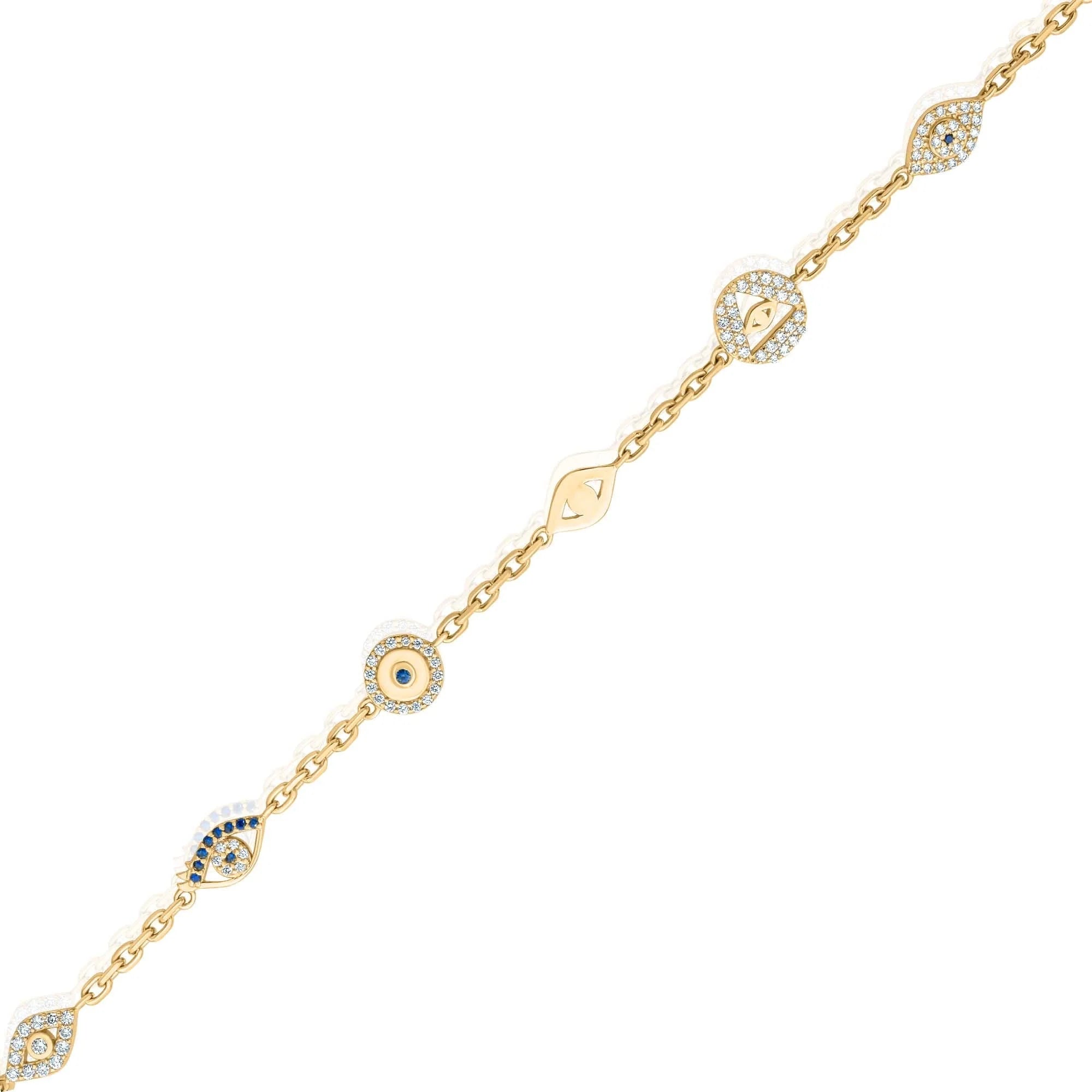 MONISHA MELWANI GOLD DIAMOND MULTI EVIL EYE CHARMS BRACELET