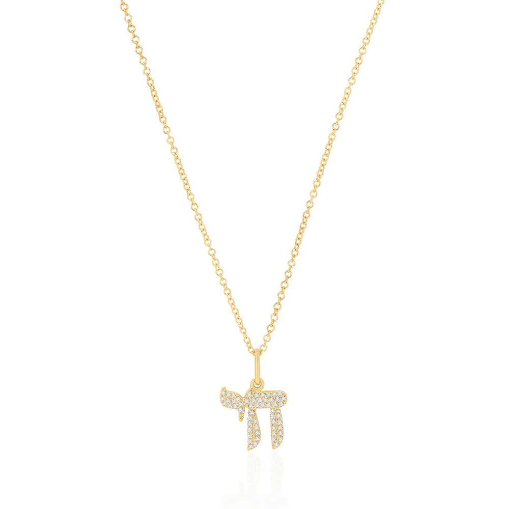 GOLD PAVE DIAMOND CHAI NECKLACE