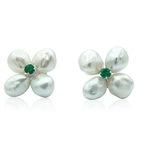GREEN EMERALD PEARL FLOWER EARRINGS