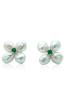 GREEN EMERALD PEARL FLOWER EARRINGS