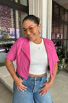 KIRSI CROPPED BIKER JACKET BODACIOUS PINK