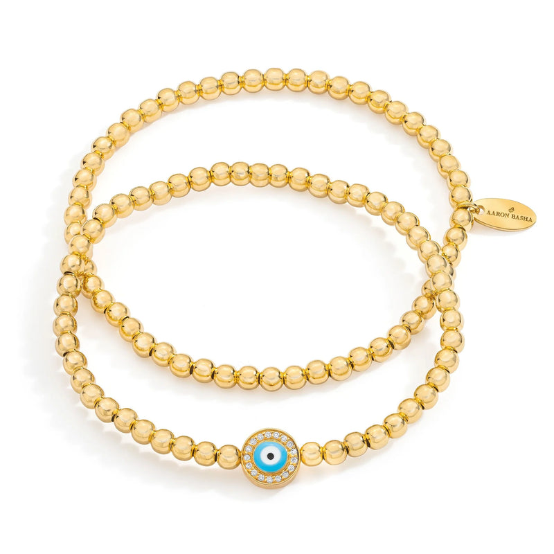 AARON BASHA VERMEIL BEADED LIGHT BLUE EVIL EYE BRACELET SET