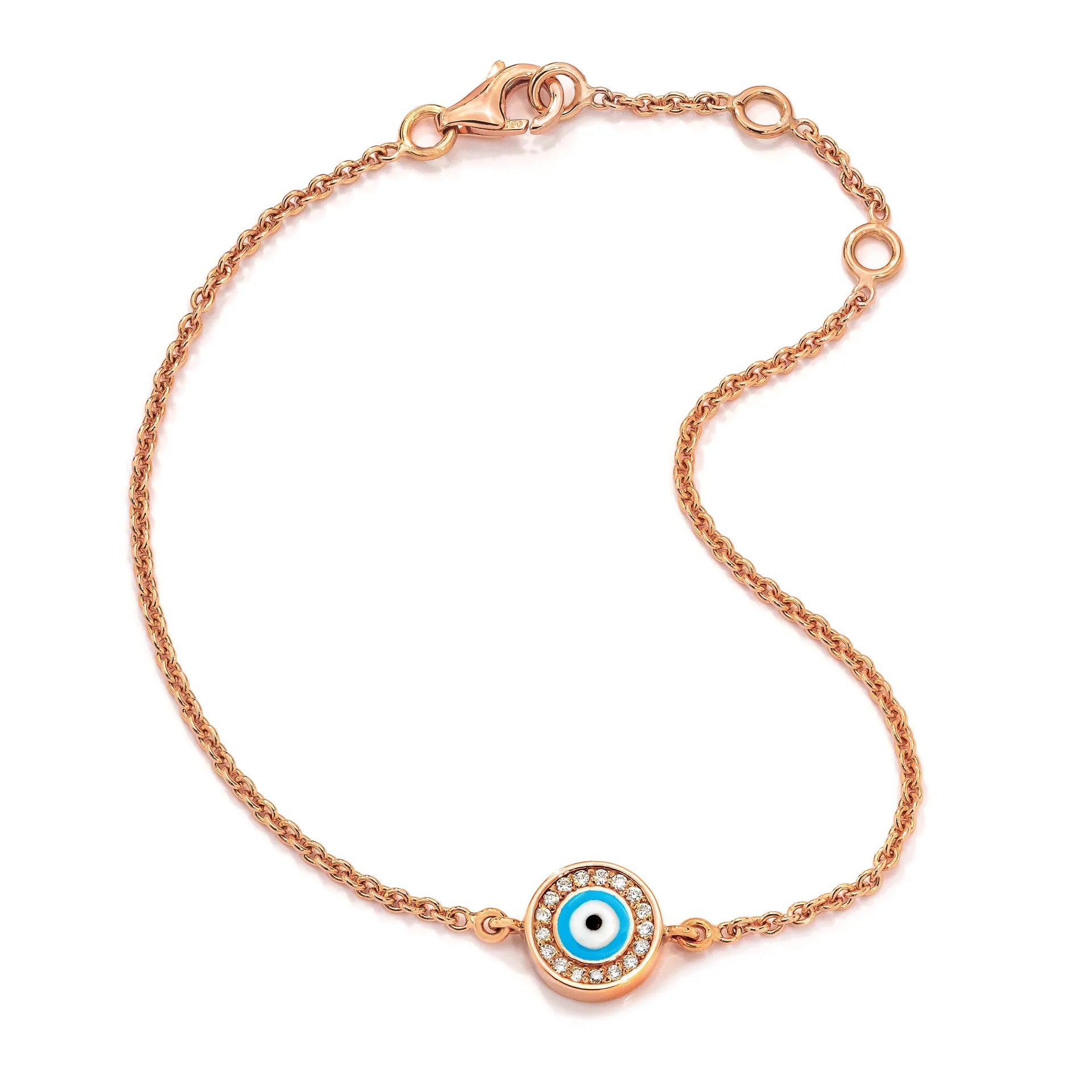 AARON BASHA MELANIE BRACELET 18K ROSE GOLD DIAMOND LIGHT BLUE EYE ON GOLD CHAIN