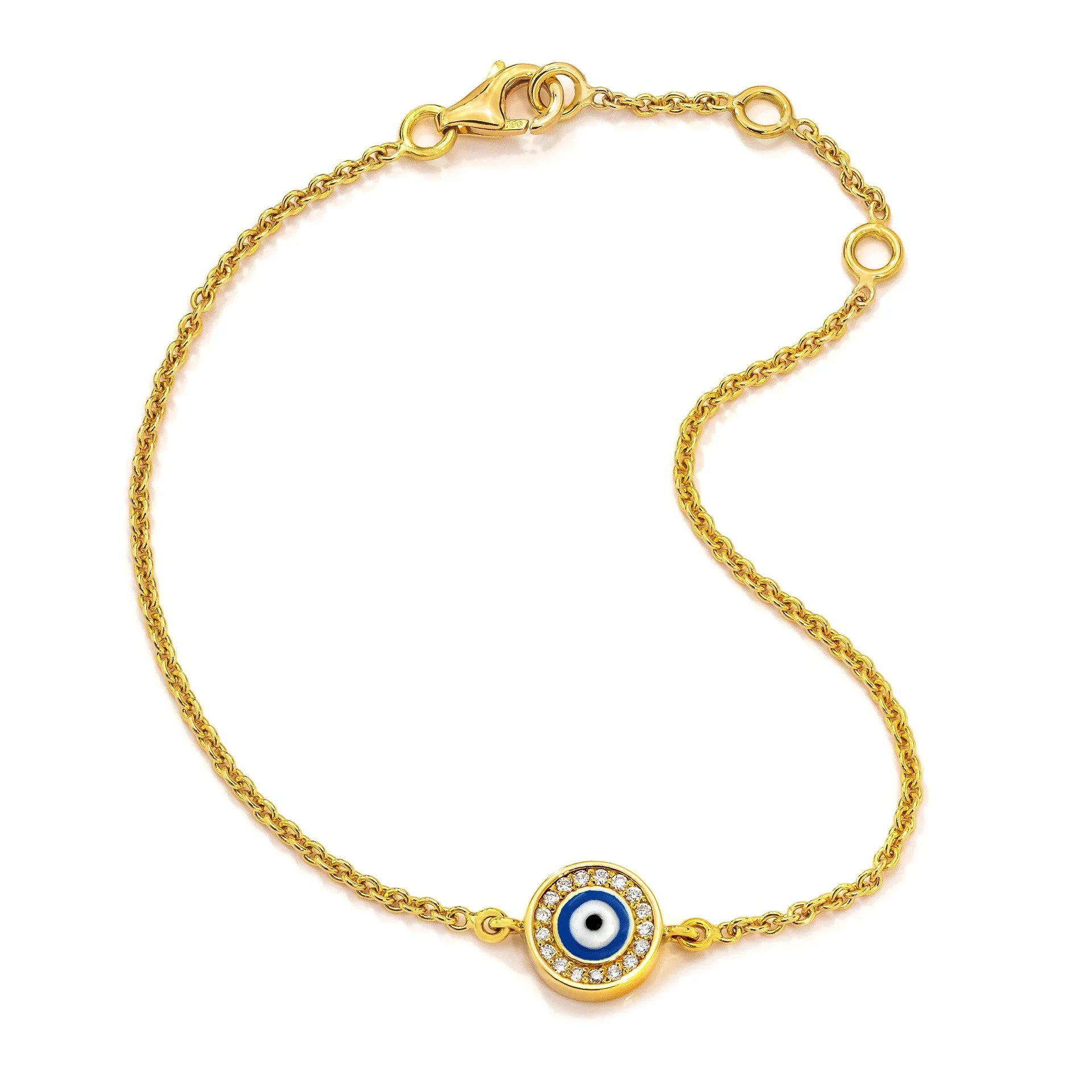 AARON BASHA MELANIE BRACELET 18K YELLOW GOLD DIAMOND NAVY EYE ON GOLD CHAIN