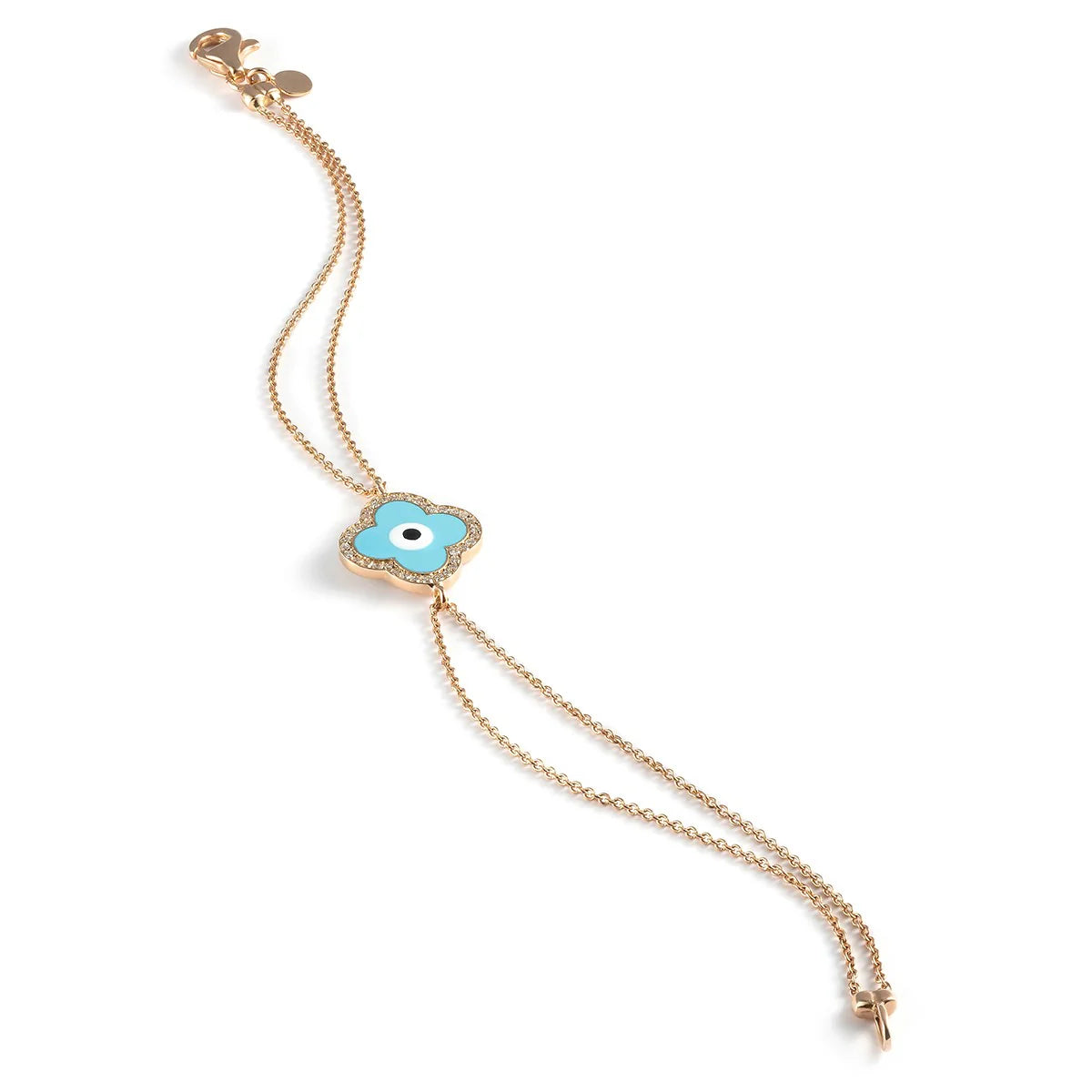 AARON BASHA THE NATALIE 18K ROSE GOLD DIAMOND LIGHT BLUE CLOVER ON DUAL CHAIN BRACELET