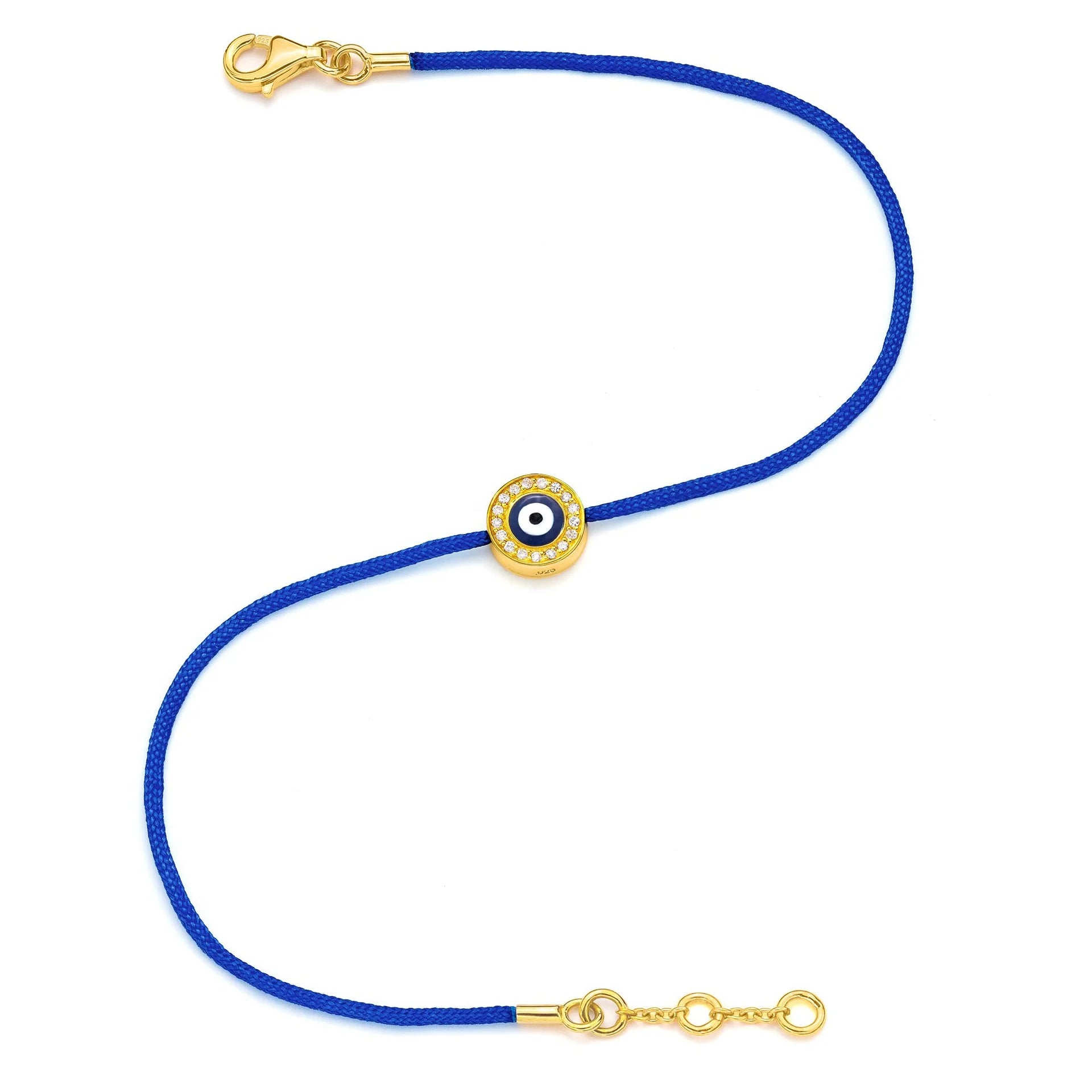 AARON BASHA YELLOW GOLD VERMEIL & DIAMOND WOMEN'S NAVY BLUE EVIL EYE ON NAVY BLUE CORD BRACELET