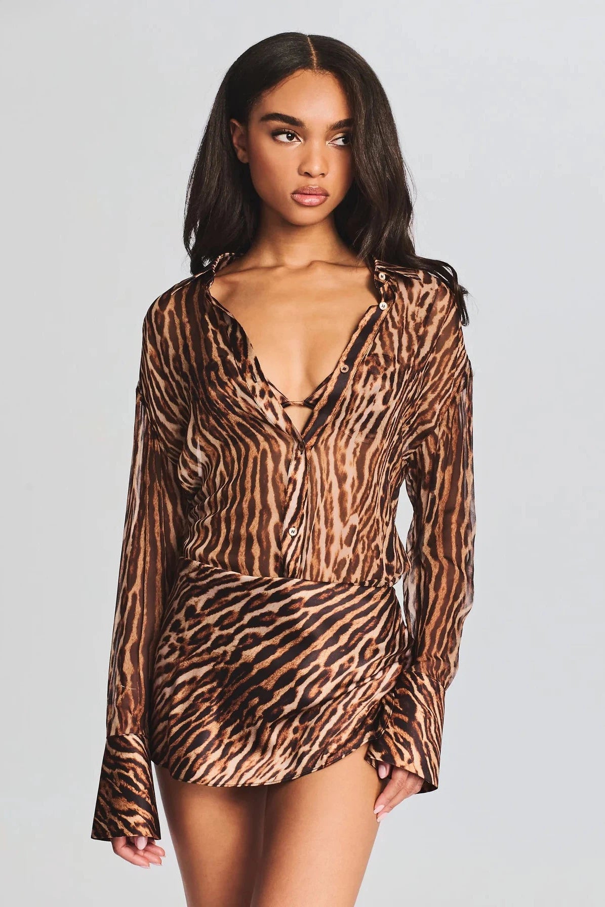 SEROYA ROXANNE MINI DRESS IN TAN OCELOT