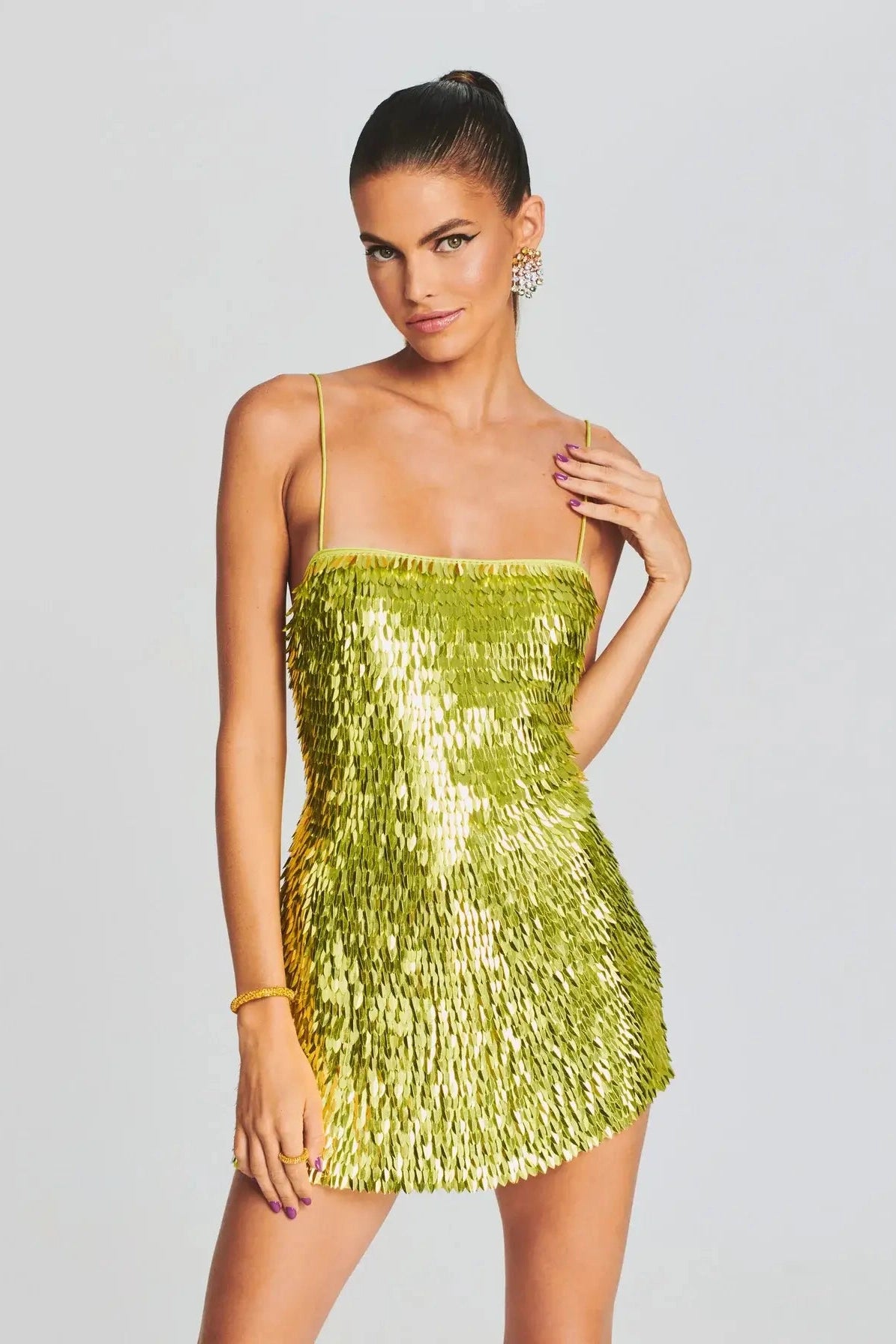RETROFETE NARA SEQUIN DRESS IN LIME PUNCH