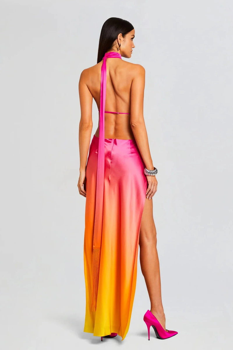 RETROFETE JAGGER SILK DRESS IN PINK LIME OMBRE