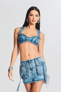 RETROFETE MILLIE DENIM BRA TOP IN SEA
