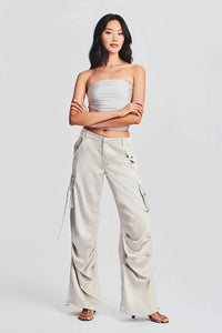 SEROYA LAI SATIN CARGO PANT IN SILVER