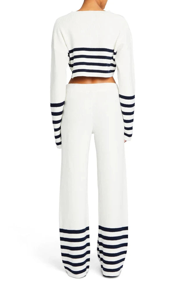SER.O.YA SHARLIE SWEATER IN WHITE/ NAVY-TOP-SEROYA-Big Drop NYC