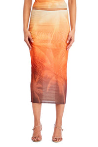 SER.O.YA NIA MESH MIDI SKIRT IN SUNSET PALM-BOTTOM-SEROYA-Big Drop NYC