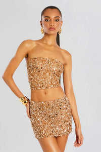 RETROFETE MARLIE SEQUIN TOP IN CARAMEL-TOP-RETROFETE-Big Drop NYC