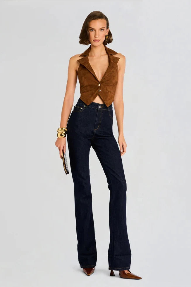 RETROFETE JOSEPHINE SUEDE VEST IN CINNAMON-TOP-RETROFETE-Big Drop NYC