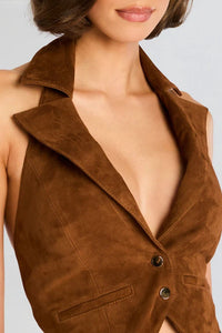 RETROFETE JOSEPHINE SUEDE VEST IN CINNAMON-TOP-RETROFETE-Big Drop NYC