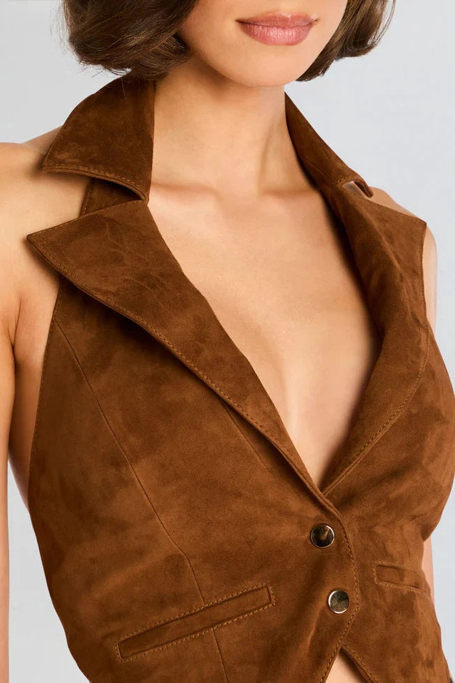 RETROFETE JOSEPHINE SUEDE VEST IN CINNAMON-TOP-RETROFETE-Big Drop NYC