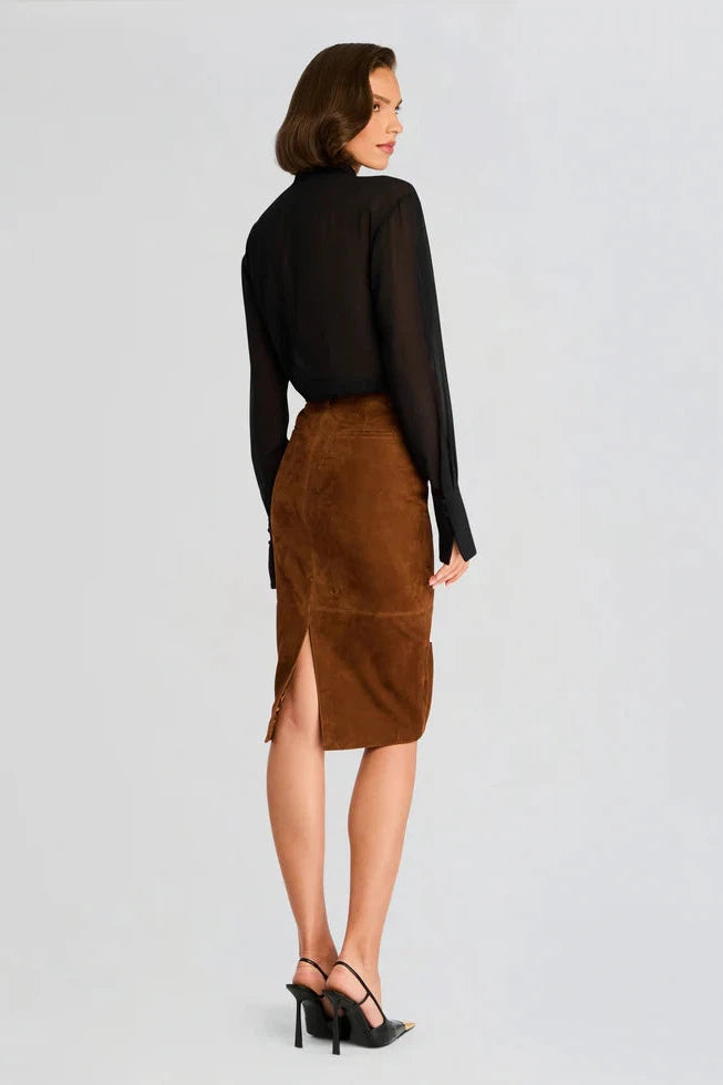 RETROFETE MARCELLA SUEDE SKIRT IN CINNAMON-BOTTOM-RETROFETE-Big Drop NYC