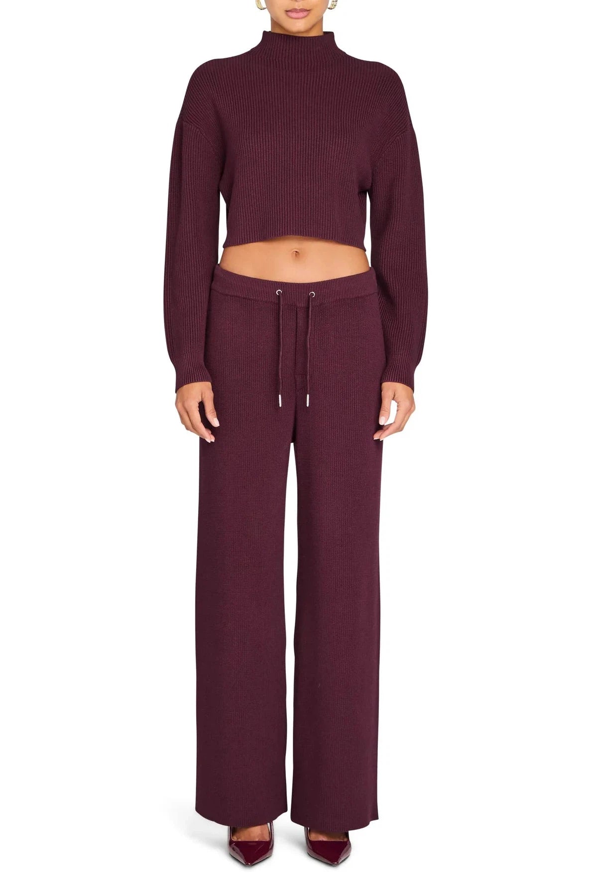 SEROYA CARMEN MID CROPPED SWEATER IN MERLOT