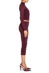 SEROYA DARCY MID RISE RUCHED MIDI SKIRT IN MERLOT