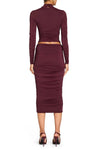 SEROYA DARCY MID RISE RUCHED MIDI SKIRT IN MERLOT