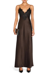 SEROYA GRENACHE SATIN MAXI DRESS IN ASH BROWN