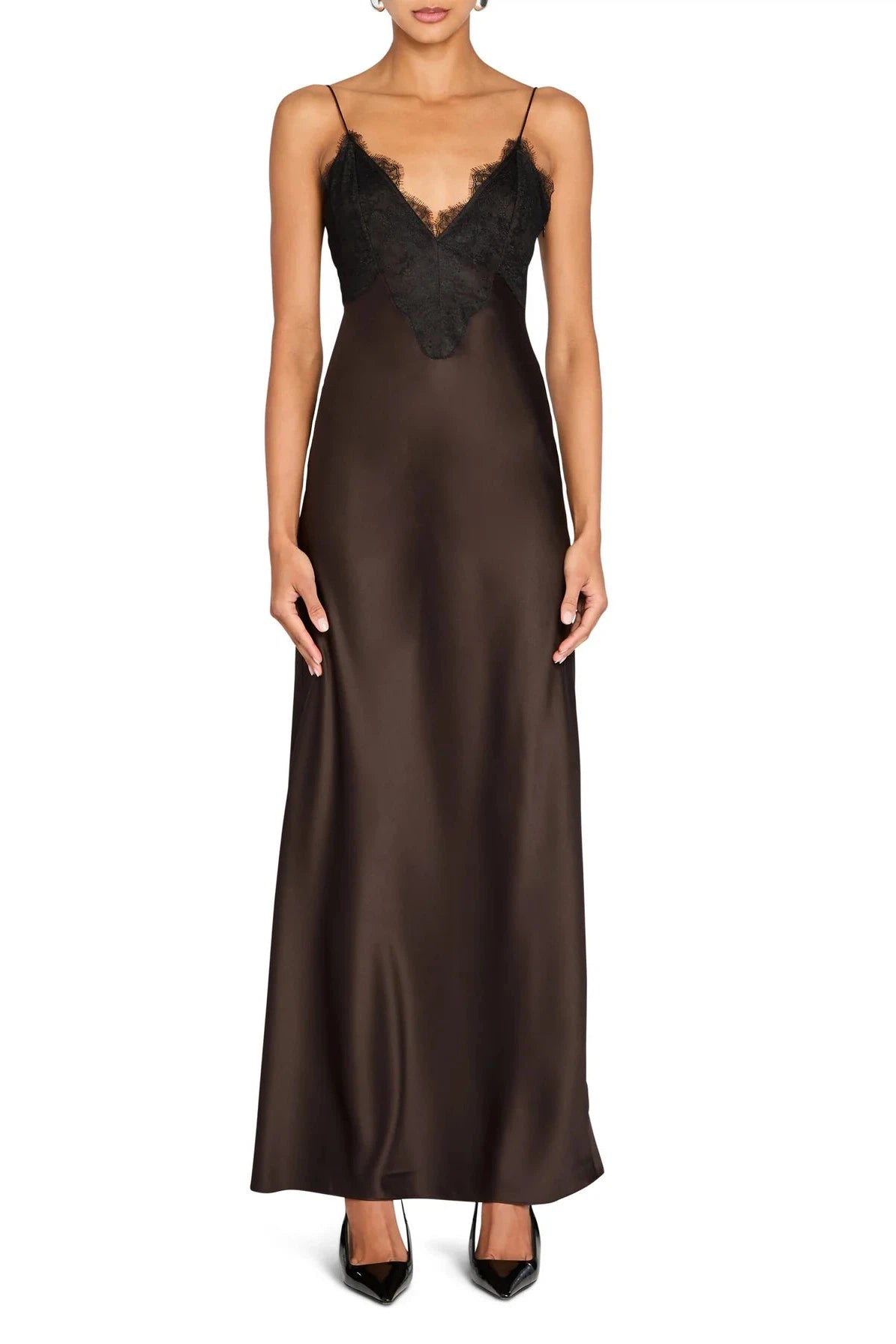 SEROYA GRENACHE SATIN MAXI DRESS IN ASH BROWN