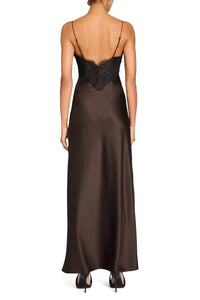 SEROYA GRENACHE SATIN MAXI DRESS IN ASH BROWN