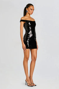 RETROFETE DANNIE SEQUIN DRESS IN BLACK