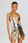 RETROFETE KINARA SEQUIN DRESS IN SILVER/GOLD